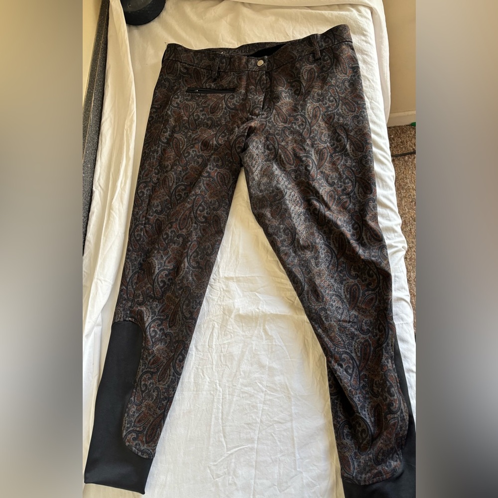 Paisley Patterned Riding Pants with Black Accents